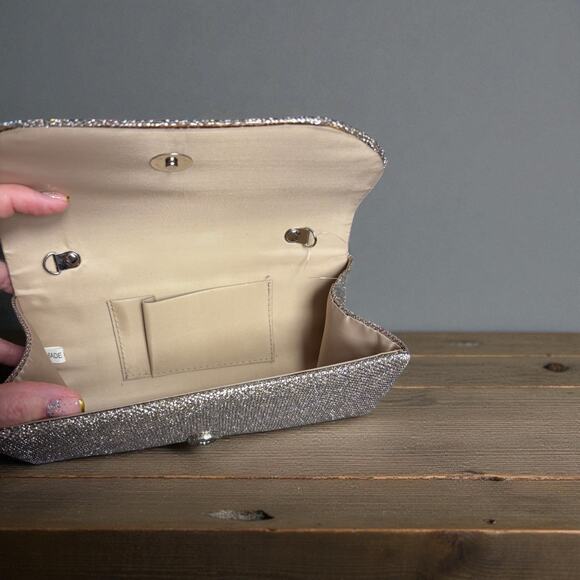 Sparkly Rhinestone Clutch Purse Evening Bag – Silver Glitter Formal Wedding NYE - Picture 5 of 6